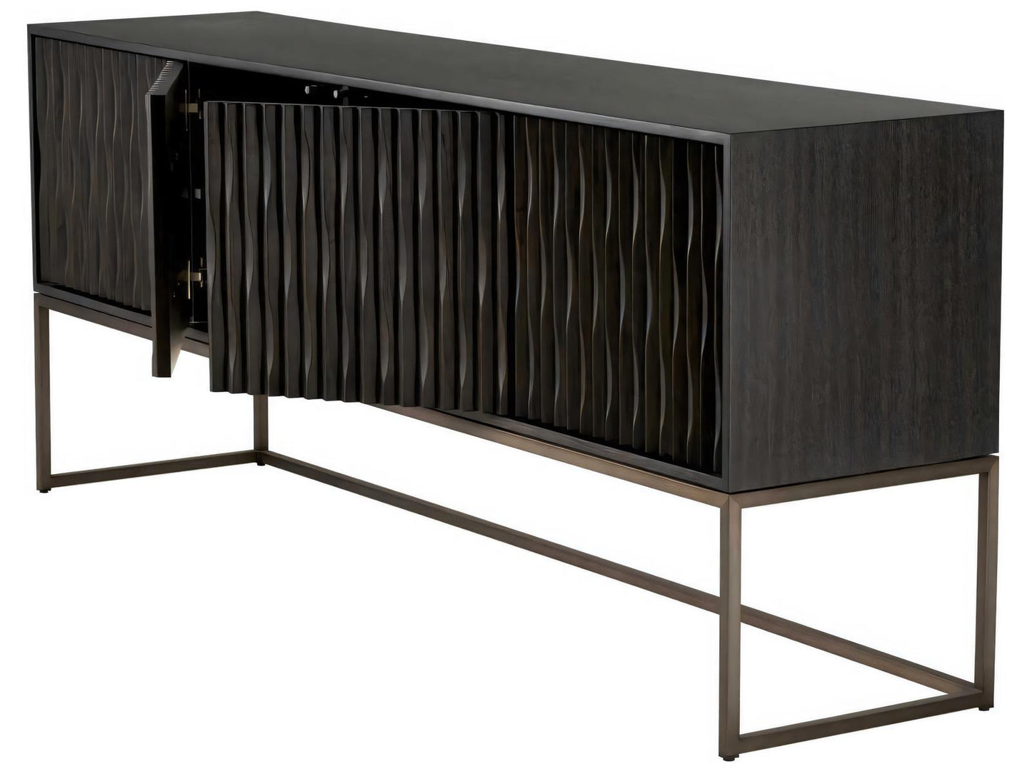 Brayden 4-Door Charcoal Grey Oak Veneer Dresser with Bronze Frame