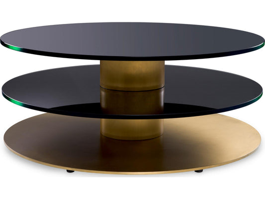 Dorado Round Coffee Table Brushed Brass and Black Glass
