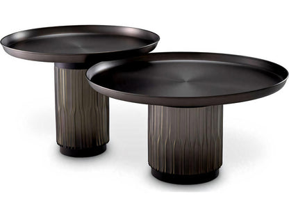 Zachary Round Nesting Coffee Table Set of 2 in Gunmetal and Frosted Glass