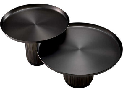 Zachary Round Nesting Coffee Table Set of 2 in Gunmetal and Frosted Glass