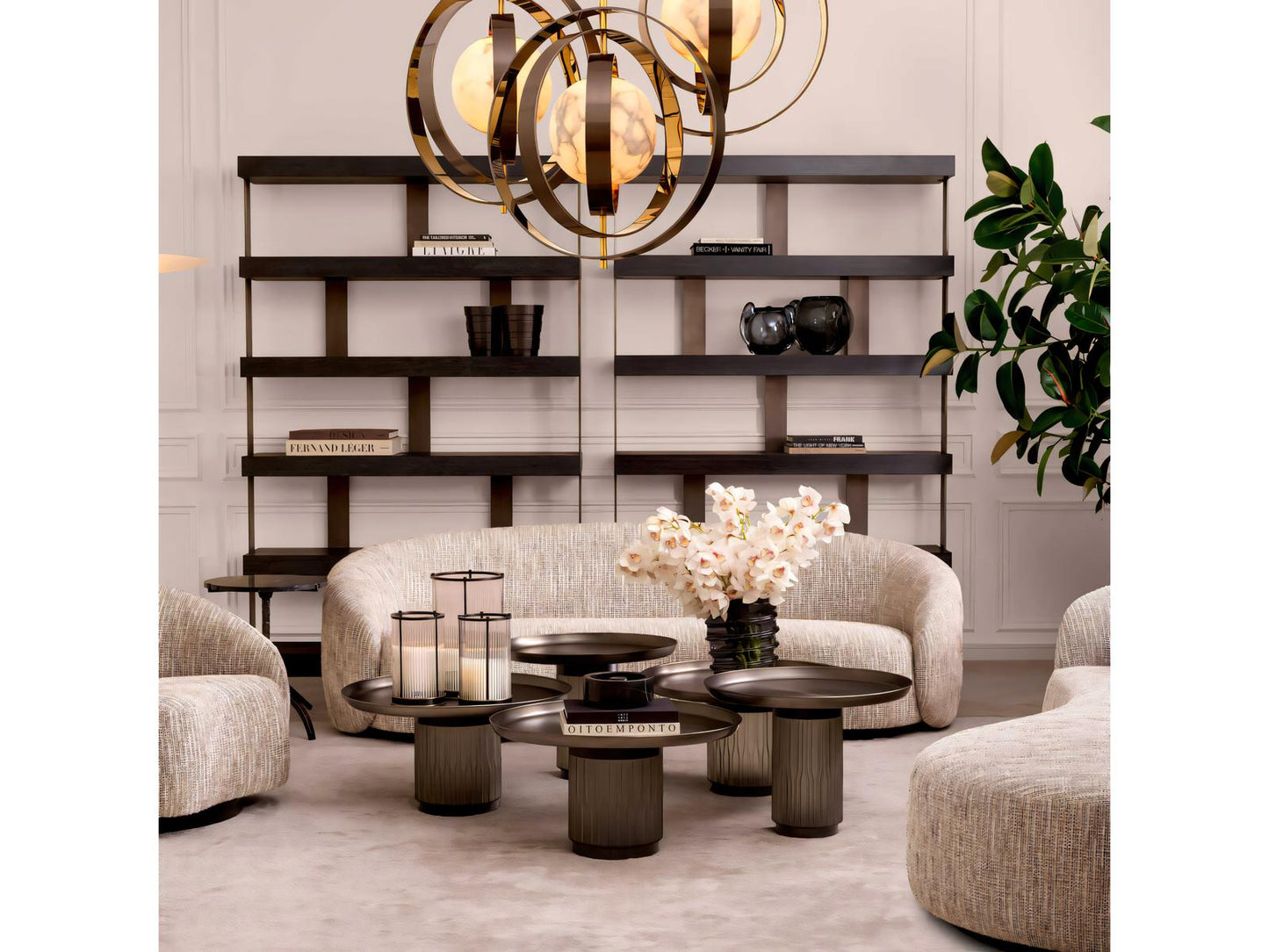 Zachary Round Nesting Coffee Table Set of 2 in Gunmetal and Frosted Glass
