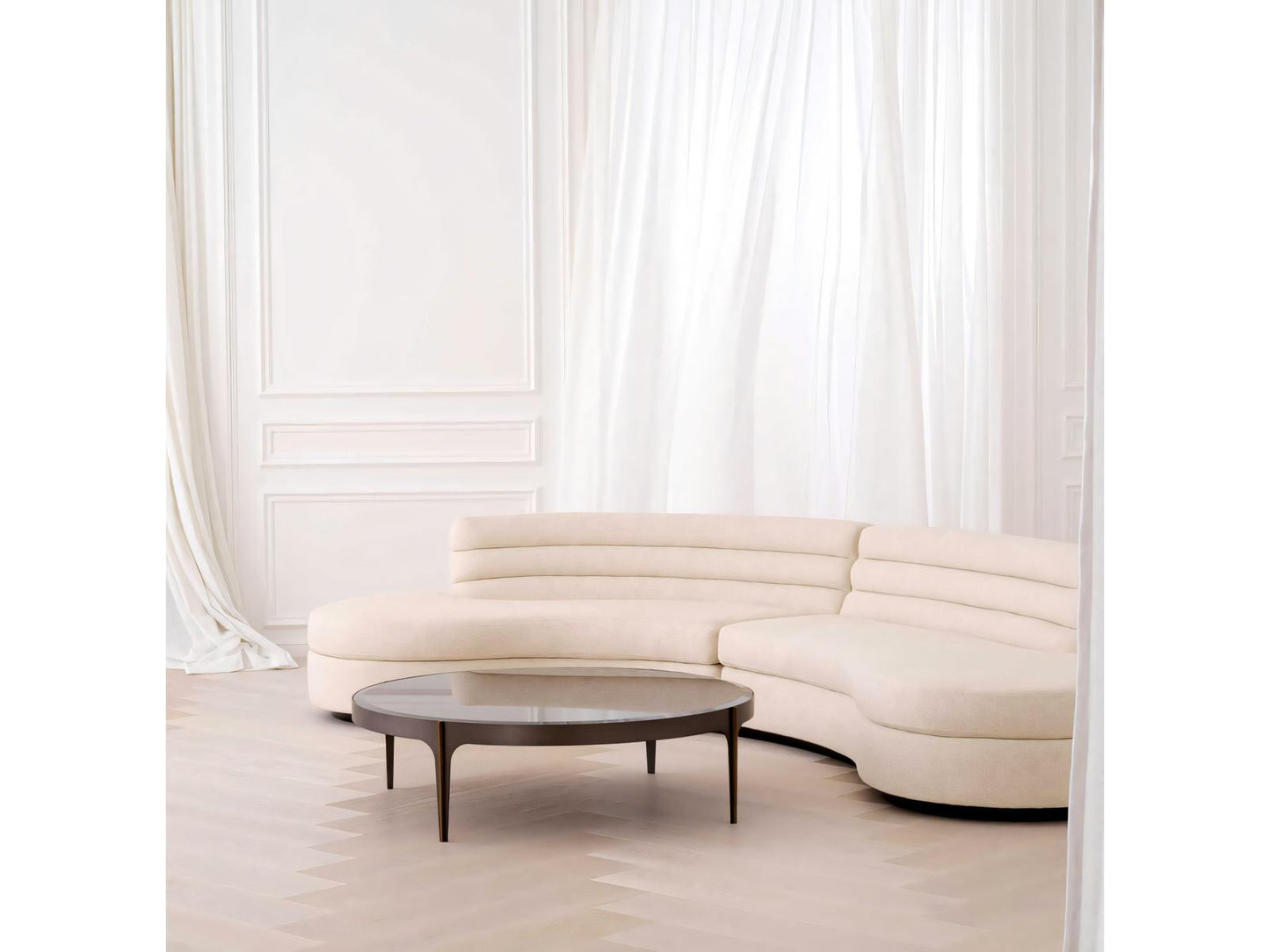 Artemisa L Round Coffee Table in Bronze with Black Beveled Glass