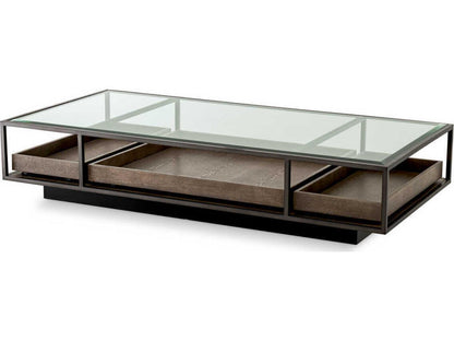 Roxton Rectangle Coffee Table in Bronze Finish with Clear Glass Top