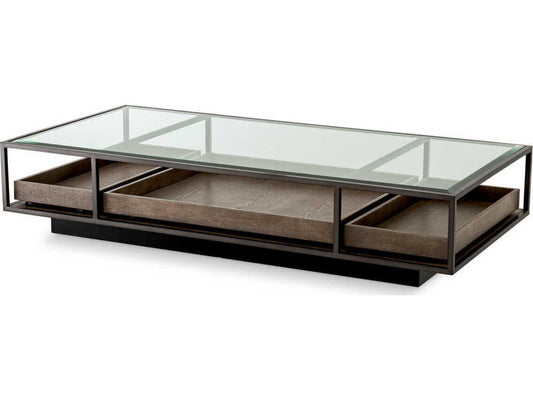 Roxton Rectangle Coffee Table in Bronze Finish with Clear Glass Top