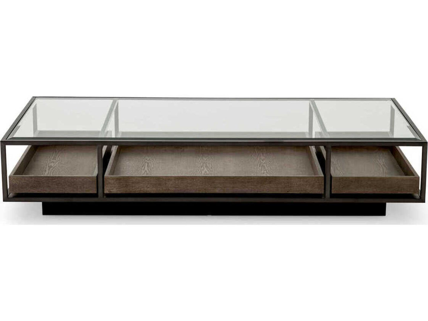 Roxton Rectangle Coffee Table in Bronze Finish with Clear Glass Top