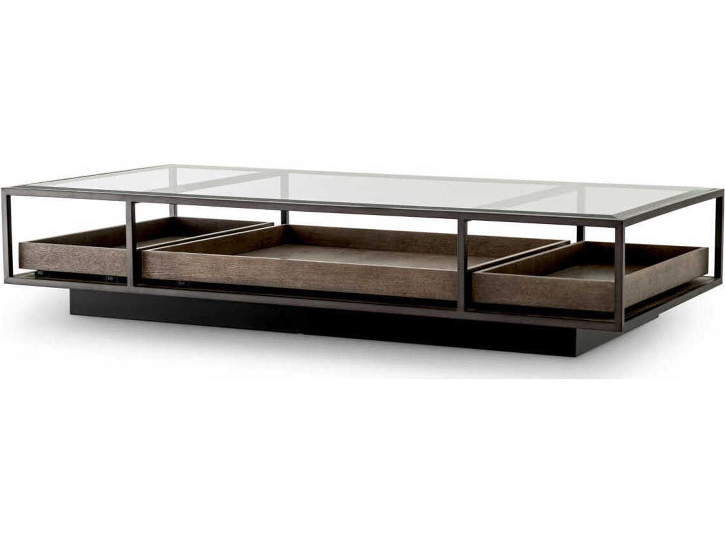 Roxton Rectangle Coffee Table in Bronze Finish with Clear Glass Top