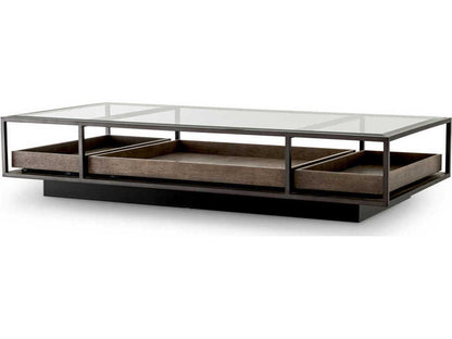 Roxton Rectangle Coffee Table in Bronze Finish with Clear Glass Top