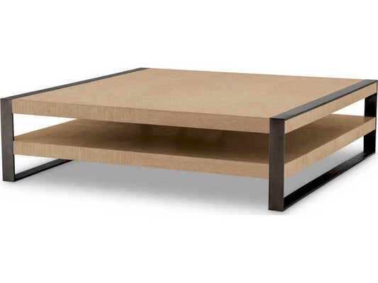 Guinness Square Coffee Table in Natural Oak Veneer and Bronze Finish