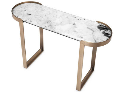 Fabio Rectangle Console Table in Brushed Brass and Barcelona Marble