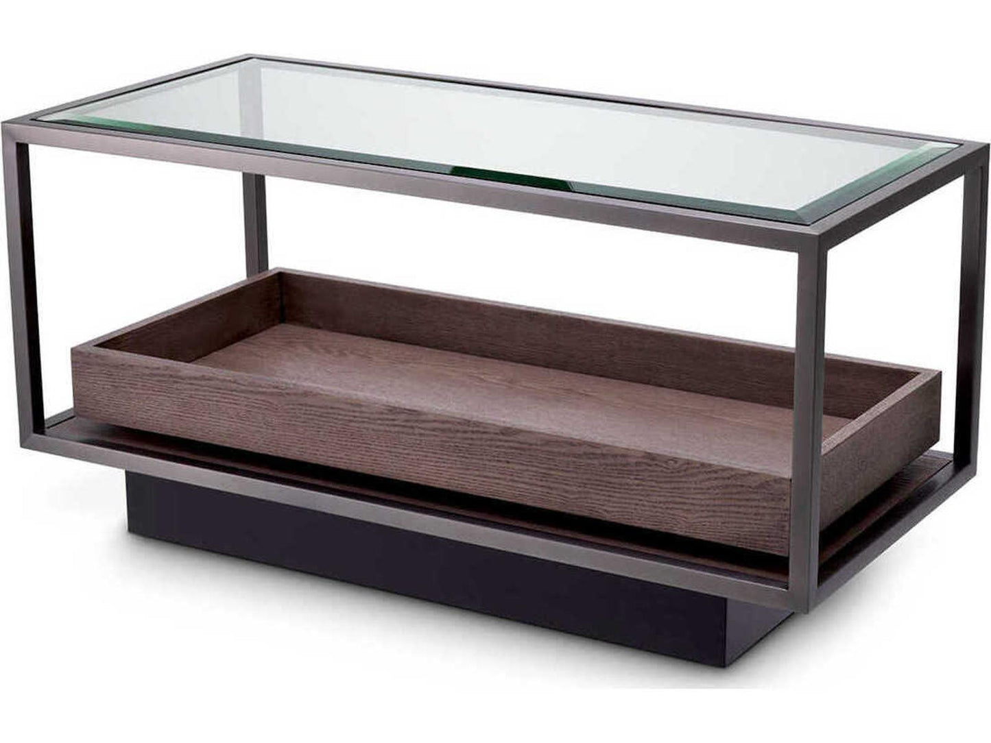 Roxton Rectangle Side Table with Bronze Finish and Grey Veneer