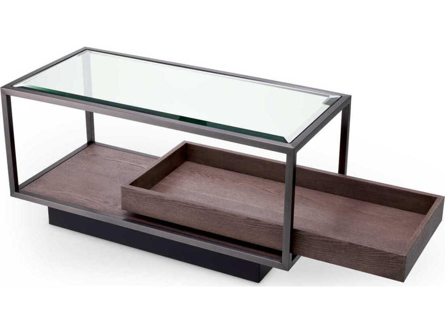 Roxton Rectangle Side Table with Bronze Finish and Grey Veneer