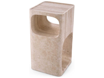 Adler Rectangle Side Table in Travertine with Two Storage Levels