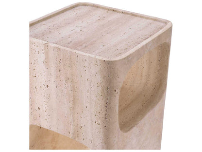 Adler Rectangle Side Table in Travertine with Two Storage Levels