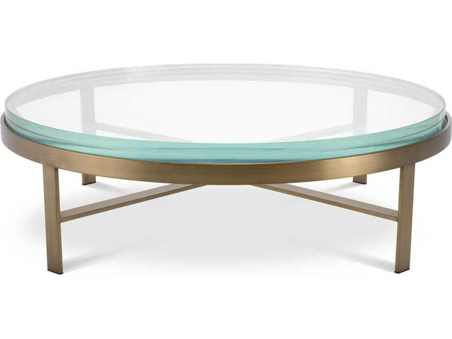 Hoxton Round Coffee Table with Brushed Brass Finish and Glass Top