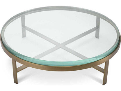 Hoxton Round Coffee Table with Brushed Brass Finish and Glass Top