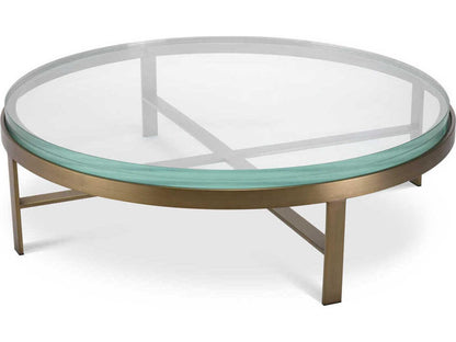 Hoxton Round Coffee Table with Brushed Brass Finish and Glass Top