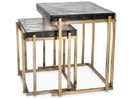 Niemeyer Set of 2 Glass Nesting Side Tables Vintage Brass