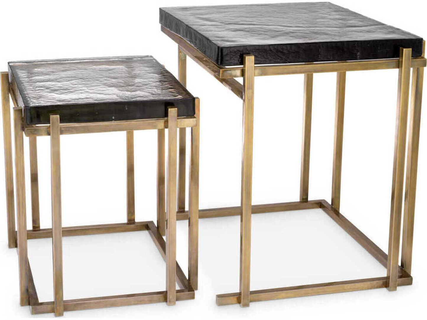Niemeyer Set of 2 Glass Nesting Side Tables Vintage Brass