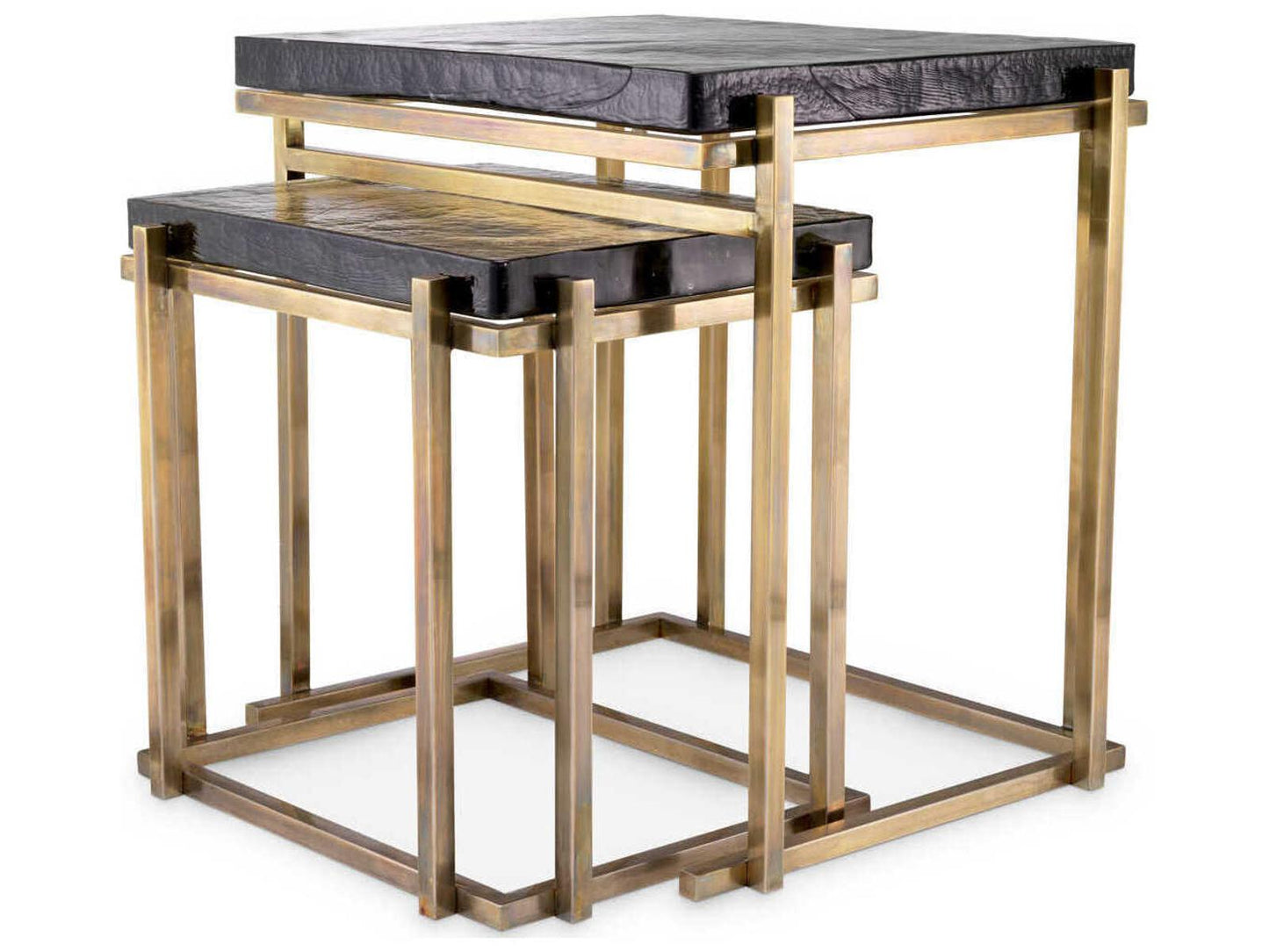 Niemeyer Set of 2 Glass Nesting Side Tables Vintage Brass