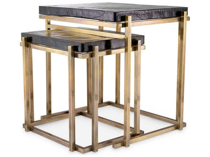Niemeyer Set of 2 Glass Nesting Side Tables Vintage Brass