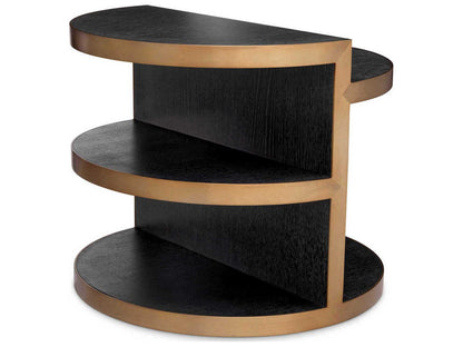 Nilo Round Side Table Charcoal Grey Oak Veneer with Brushed Brass