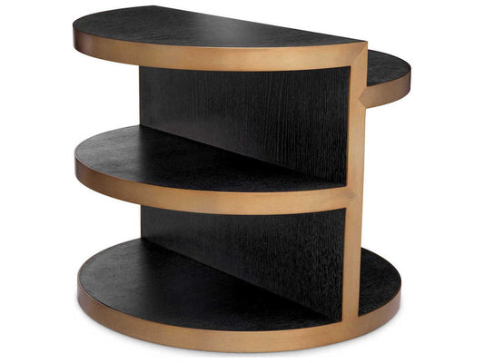 Nilo Round Side Table Charcoal Grey Oak Veneer with Brushed Brass