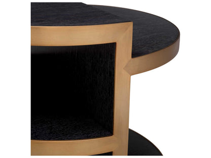 Nilo Round Side Table Charcoal Grey Oak Veneer with Brushed Brass