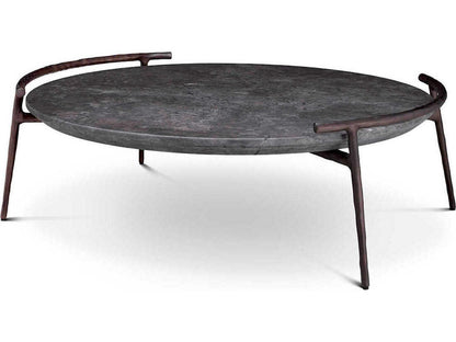 Arca Round Coffee Table in Grey Marble with Bronze Finish