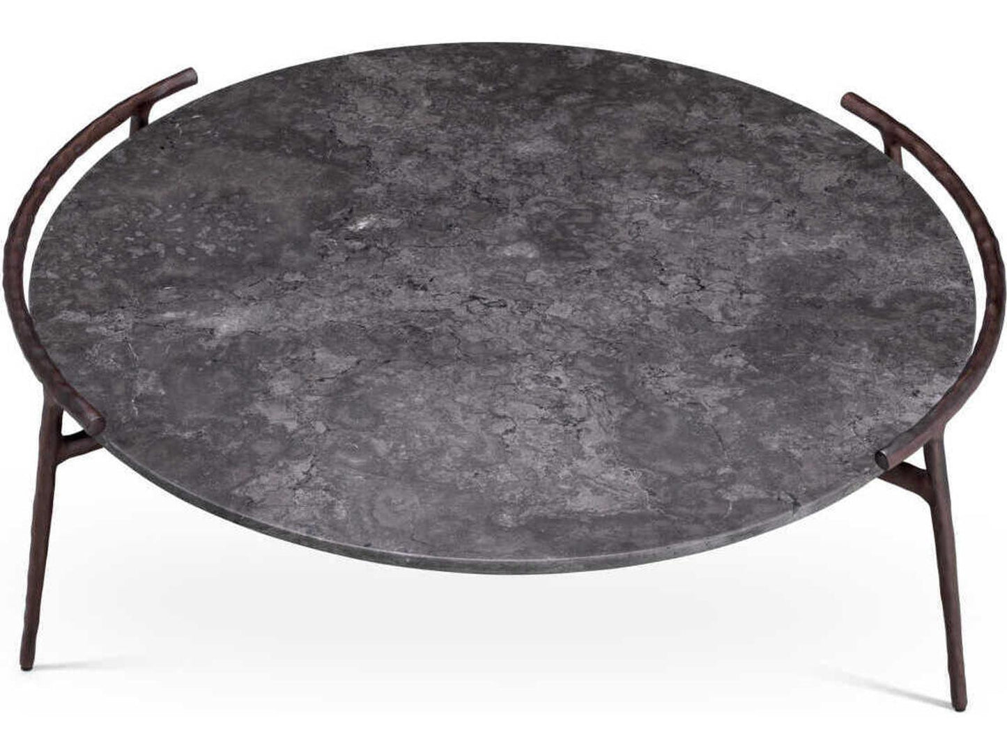 Arca Round Coffee Table in Grey Marble with Bronze Finish