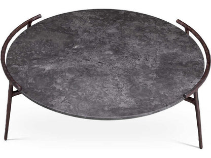 Arca Round Coffee Table in Grey Marble with Bronze Finish
