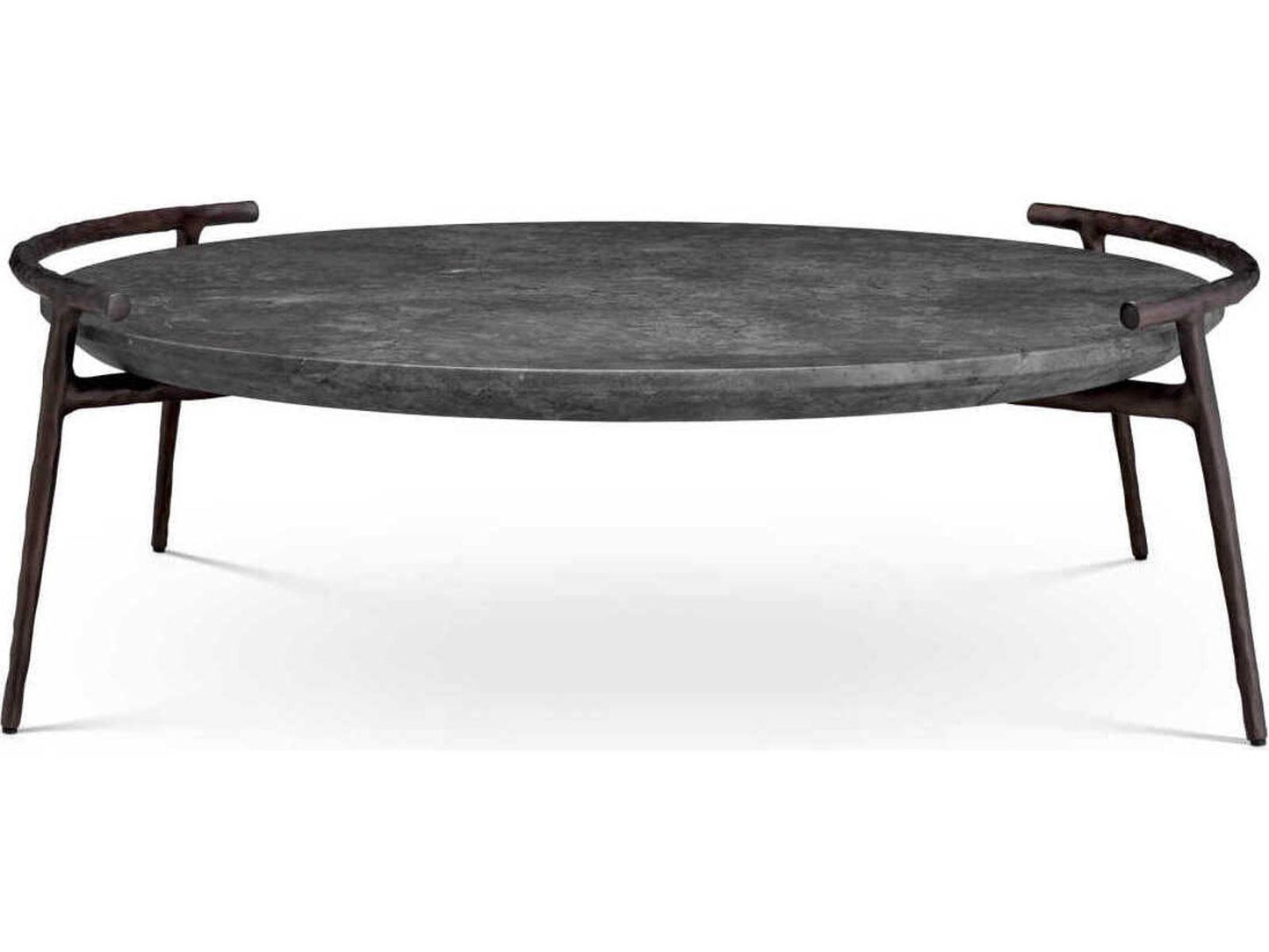 Arca Round Coffee Table in Grey Marble with Bronze Finish