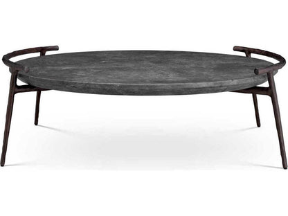 Arca Round Coffee Table in Grey Marble with Bronze Finish