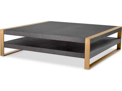 Guinness 59-Inch Square Coffee Table in Mocha Oak Veneer and Brushed Brass