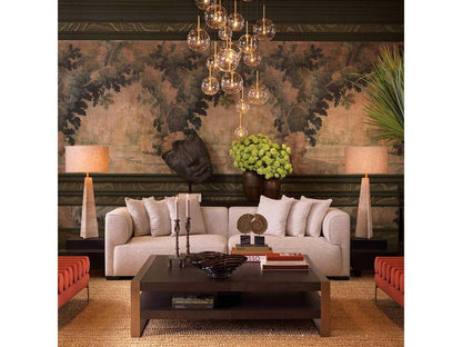 Guinness 59-Inch Square Coffee Table in Mocha Oak Veneer and Brushed Brass