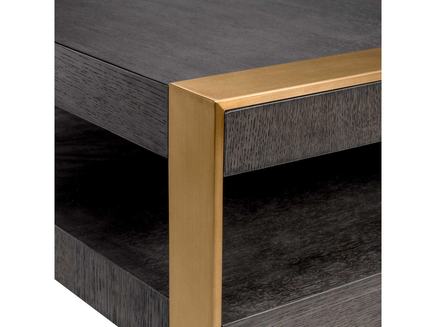 Guinness 59-Inch Square Coffee Table in Mocha Oak Veneer and Brushed Brass