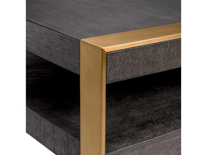 Guinness 59-Inch Square Coffee Table in Mocha Oak Veneer and Brushed Brass