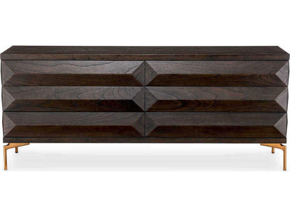 Denver 6-Drawer Dresser in Mocha Oak Veneer with Brushed Brass Legs