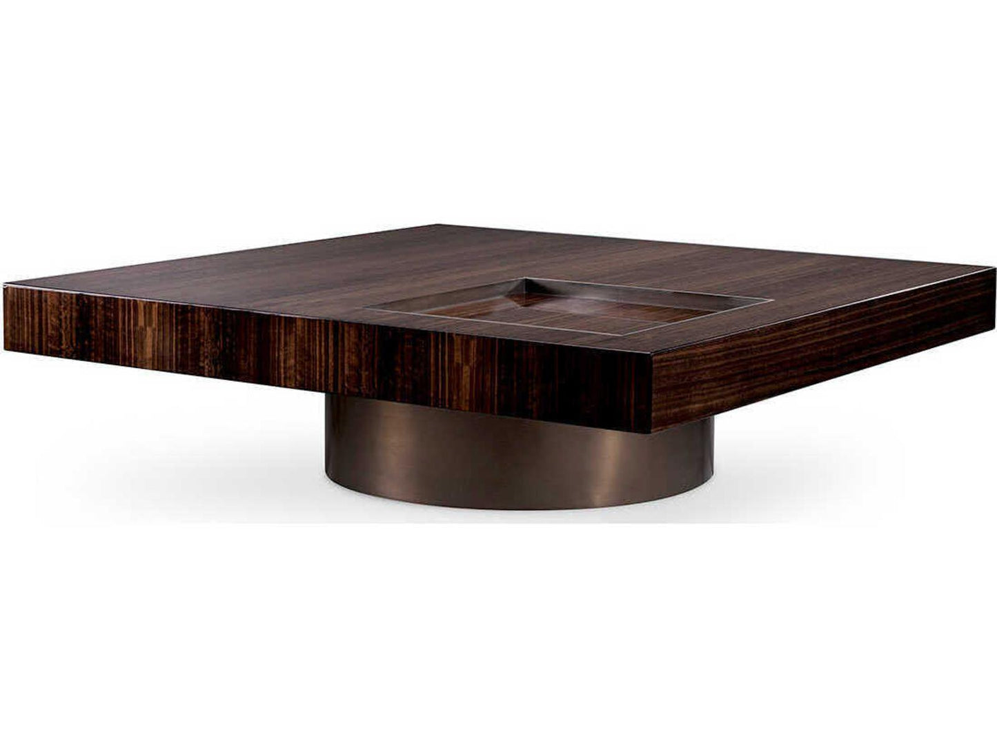 Otus Square Coffee Table in Eucalyptus High-Gloss Veneer and Bronze
