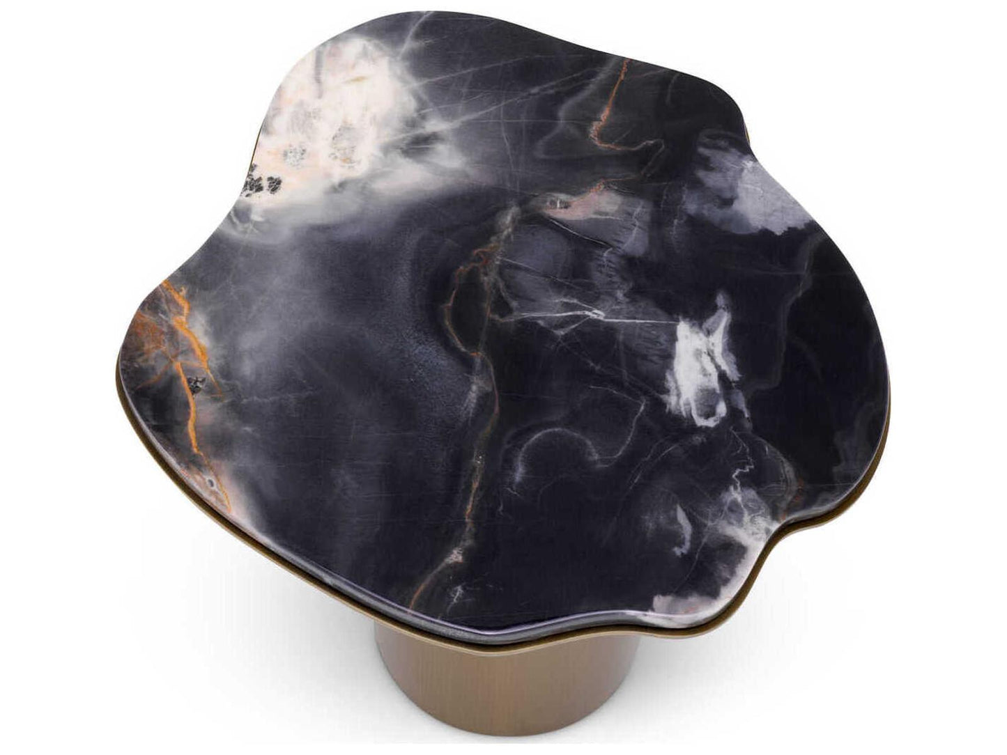 Forma Brushed Brass Grey Marble Side Table with Oak Veneer Tray