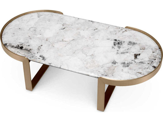 Fabio Oval Coffee Table in Brushed Brass with Barcelona Marble
