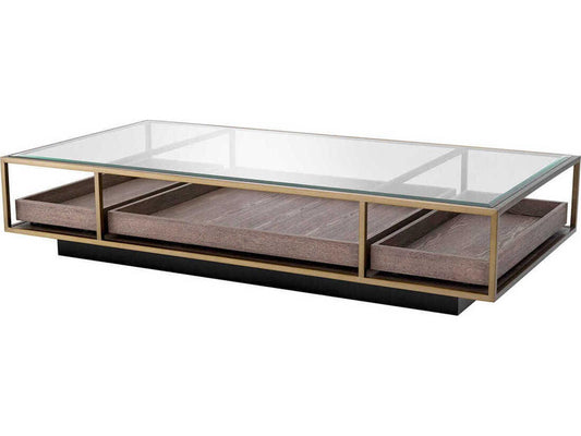 Roxton Rectangle Coffee Table in Brushed Brass and Glass
