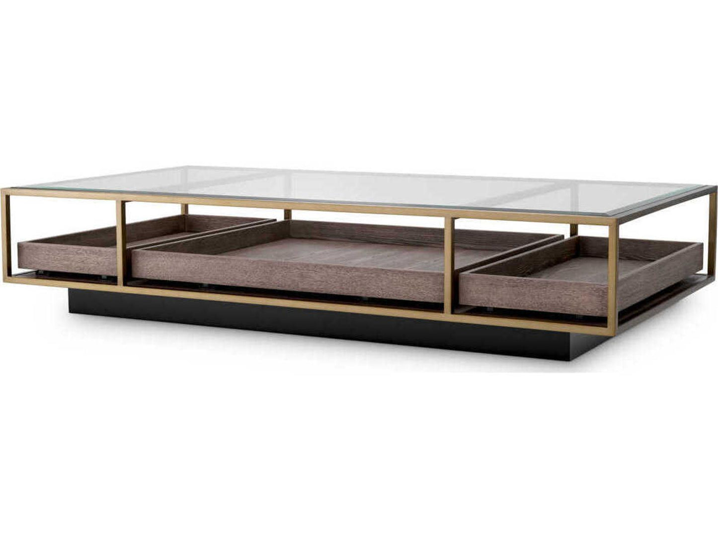 Roxton Rectangle Coffee Table in Brushed Brass and Glass