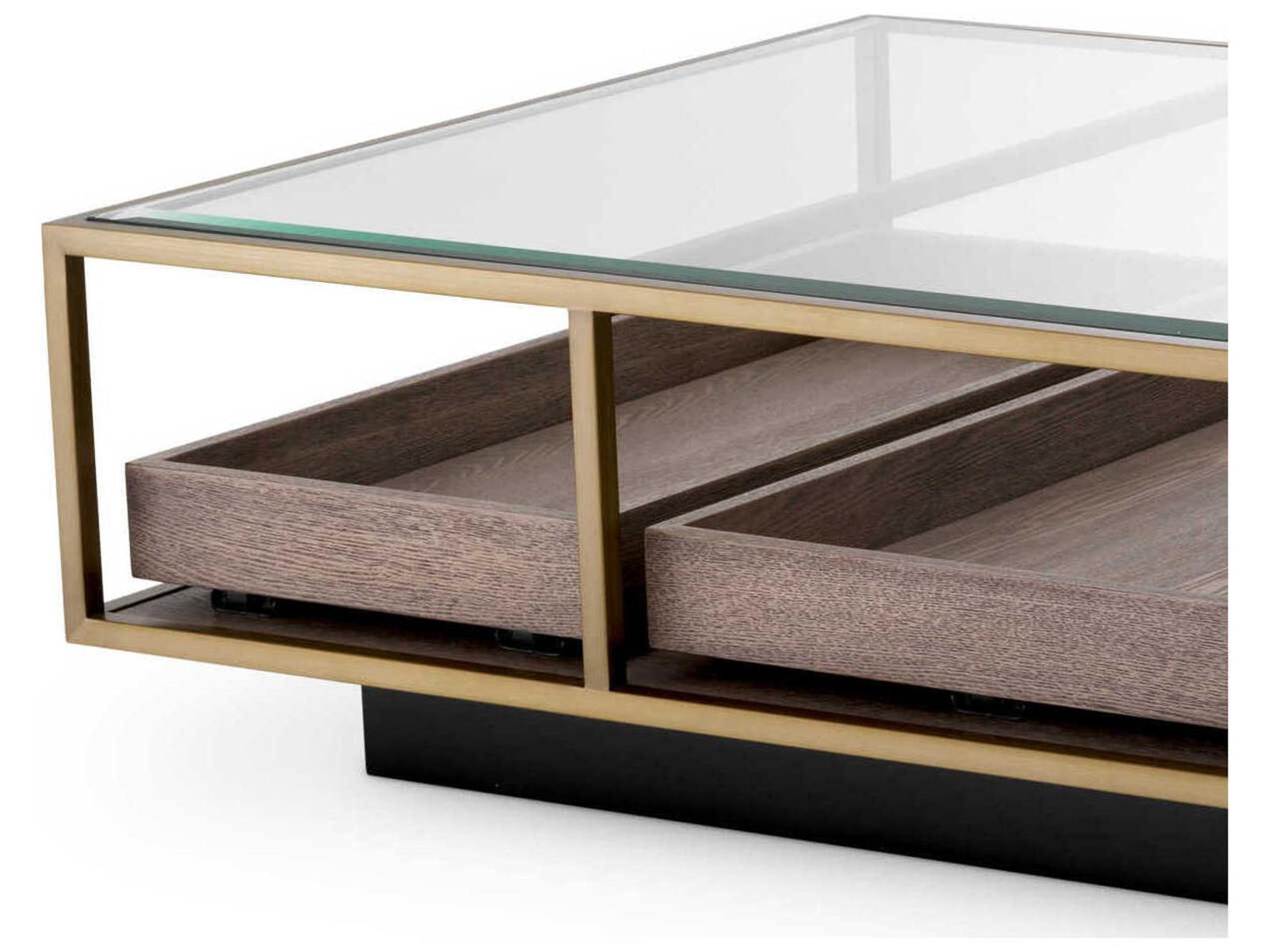 Roxton Rectangle Coffee Table in Brushed Brass and Glass