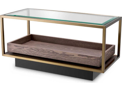 Roxton Rectangle Side Table with Brushed Brass Finish and Clear Glass