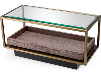 Roxton Rectangle Side Table with Brushed Brass Finish and Clear Glass
