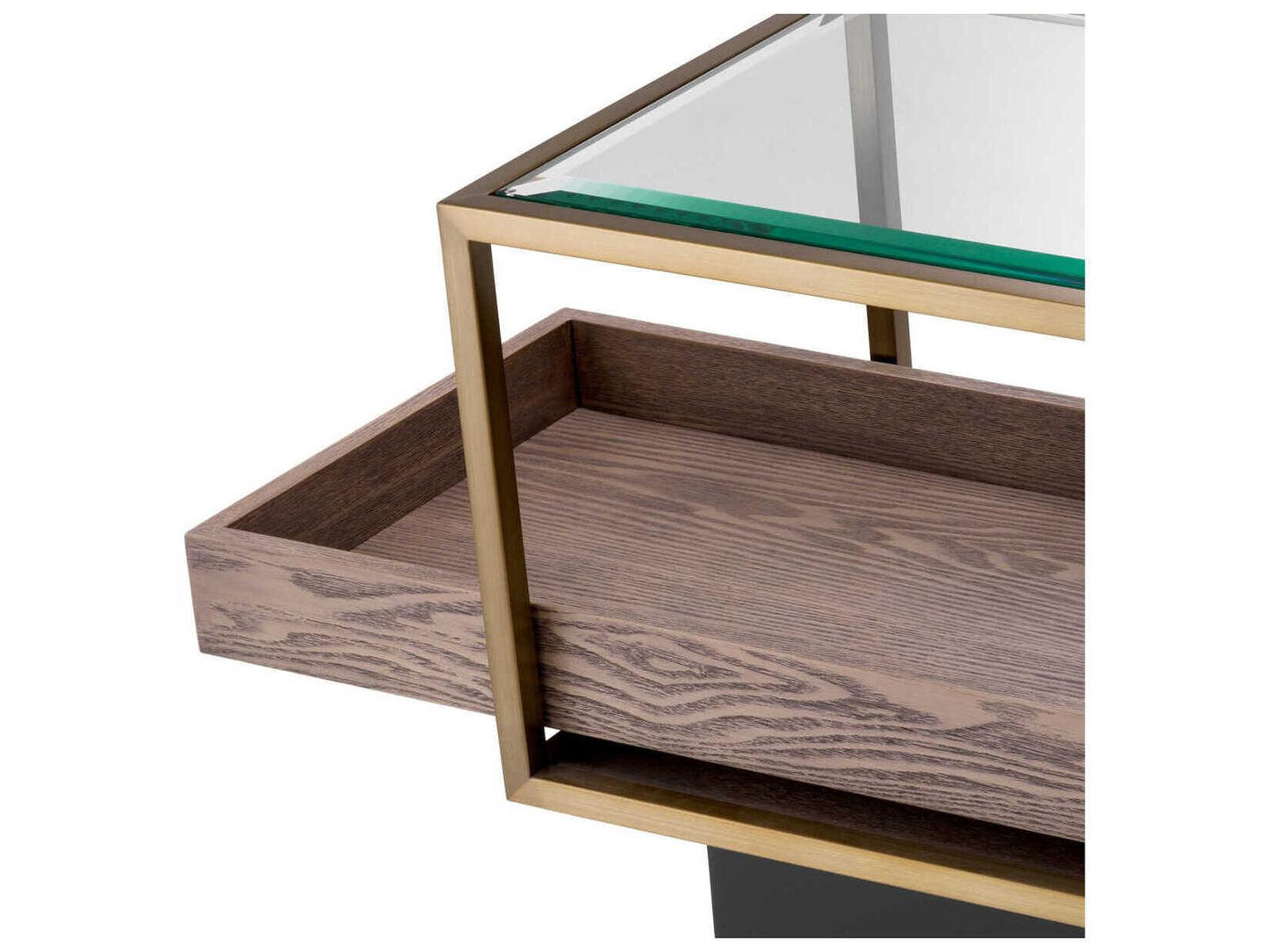 Roxton Rectangle Side Table with Brushed Brass Finish and Clear Glass
