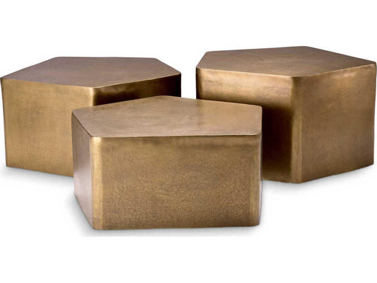 Veenazza Set of 3 Free Form Coffee Tables in Vintage Brass