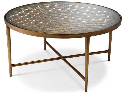 Sorrento Round Coffee Table in Antique Brass with Clear Glass Top