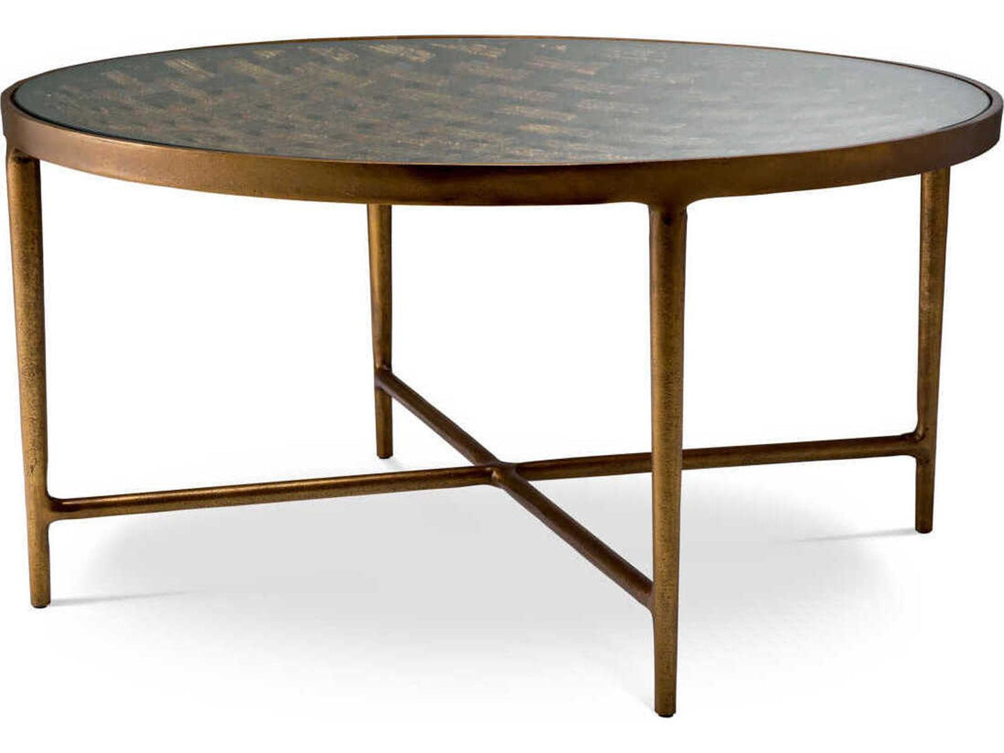 Sorrento Round Coffee Table in Antique Brass with Clear Glass Top