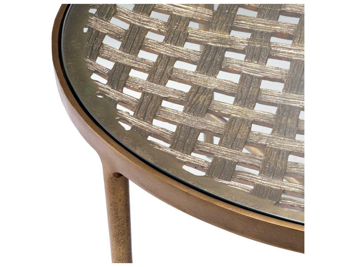 Sorrento Round Coffee Table in Antique Brass with Clear Glass Top